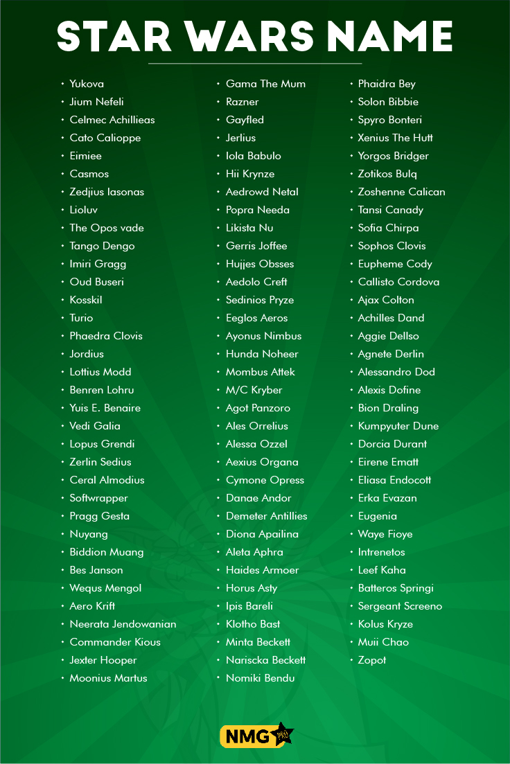 Star Wars Name Generator 1000 Star Wars Names Ideas